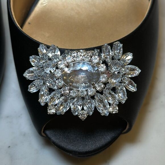 NEW Mark & James by Badgley Mischka Satin Peep Toe Platform Heels Black Size 8 - Picture 4 of 7